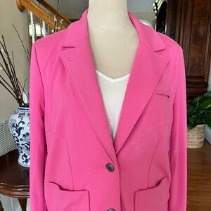 Pink knit blazer bas a touch of stretch for all day wear, business casual!